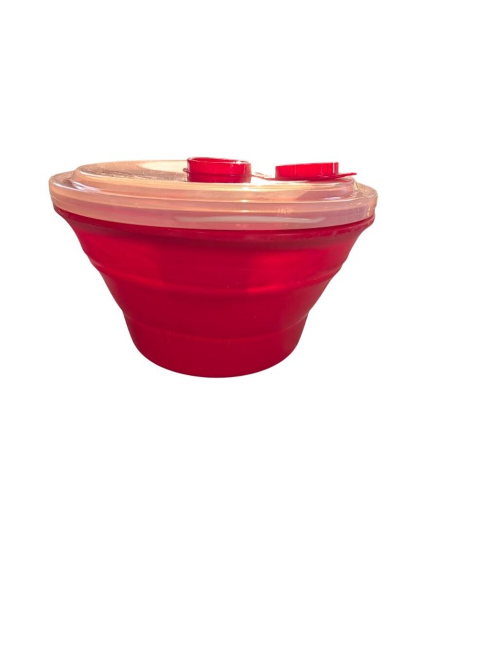 Collapsible Red Microwave Popcorn Maker With Lid & Built-In Measuring Cup